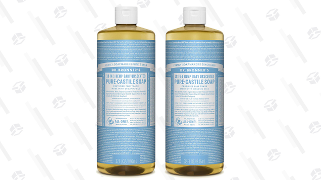 Dr. Bronner’s Pure Castile Liquid Soap is biodegradable, eco-friendly, and can be used to clean just about anything, from your body to your clothes to your dishes.